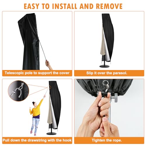 Patio Umbrella Cover,DOCEPERT 420D Outdoor Cantilevered Offset Umbrella Cover with Sturdy Waterproof Zipper and Top Vent,Outdoor Umbrella Covers (fits 9FT to 12FT） - Thumbnail 2