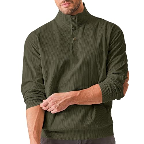 Men's Outdoor Top Casual Sports Corduroy Collar Long Sleeve Pullover with Pocket Sweater