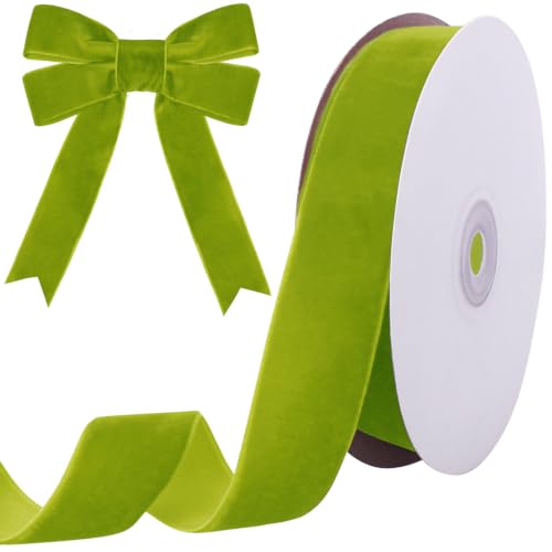 Image of Tsorode 10 Yards Sage Green Velvet Ribbon for Christmas Tree,1 Inch