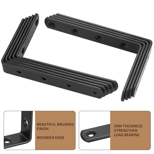 9 Pcs Soporte Estanteria Pared Negros, 125mm Soporte Baldas Pared Metalica, Soportes para Estanterías, Soportes en L para Estantes, Escuadras para Estanterias, Soporte para Baldas de Madera - imagen 3