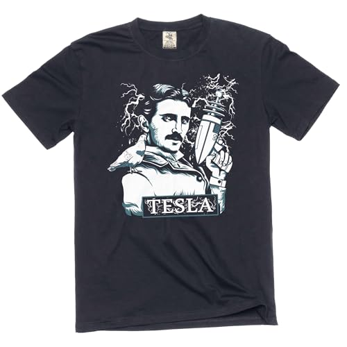 Nikola Tesla T-Shirt Tesla with Electrical Gun Mens Funny T-Shirt (X-Large Black)