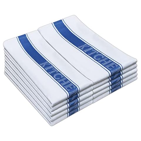 QCS Professional Catering Heavy Duty - 12 Pack Dish Towels - 100% Cotton Kitchen Tea Towels - Lint free - Large 76 x 50 cm - 90 Degree Colour Fast Washable, Absorbent and Quick Dry Dish Towels (Blue) Cover