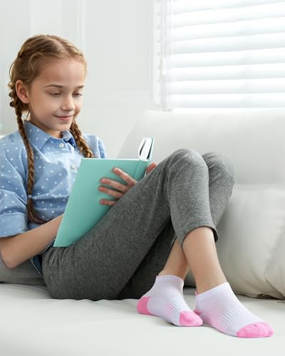 HASMES 12 Pairs Boys Girls Athletic Ankle Socks Kids 6-8 8-10 10-12 Years Old Cotton Half Cushion Low Cut Socks4