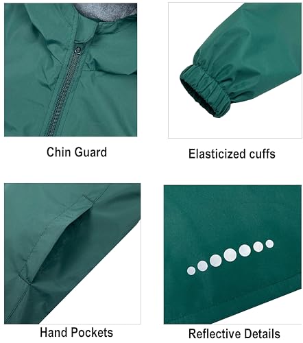 Image of Boys Girls Rain Jackets Waterproof Hooded Fleece Raincoats Lightweight Windbreakers for Kids