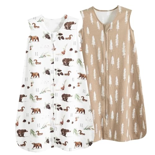 Image of david's kids 100% Organic Cotton Baby Sleep Sack 6-12 Months, Soft Baby Wearable Blankets with 2-Way Zipper, 2 Pack Comfy Sleeping Bags for Infant Newborn Boys Girls, Medium Size, Woodland