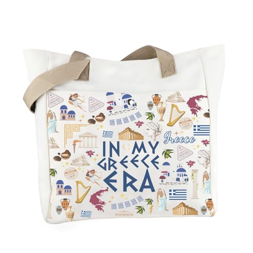 Image of WCGXKO Greece Era Tote Bag, Flag Design, Tourist Gift, Large, Beige