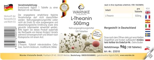 L-Theanin Tabletten - 500mg - 100 Tabletten - vegan - Aminosäure | Warnke Vitalstoffe - Deutsche Apothekenqualität