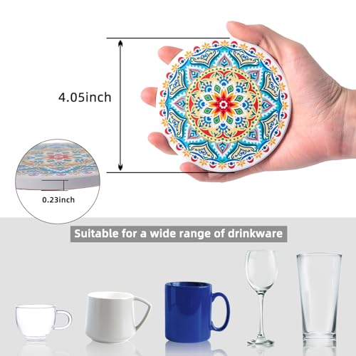 STARUBY Drink Coasters Set of 6 Ceramic Coaster Beautiful Absorbent Coaster Drink Mat with Cork Base Flower2 Patterns Round Coaster Non Slip for Coffee,Beer,Mug,Wine Glass Bottle,Home and Bar - Image 2