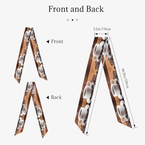 Coffee Cup and Coffee Beans Prints Women's Fashion Scarf - Head Hair Accessories Versatile Scarf for Women Valentine's Day and Mother's Day, Black, One Size2