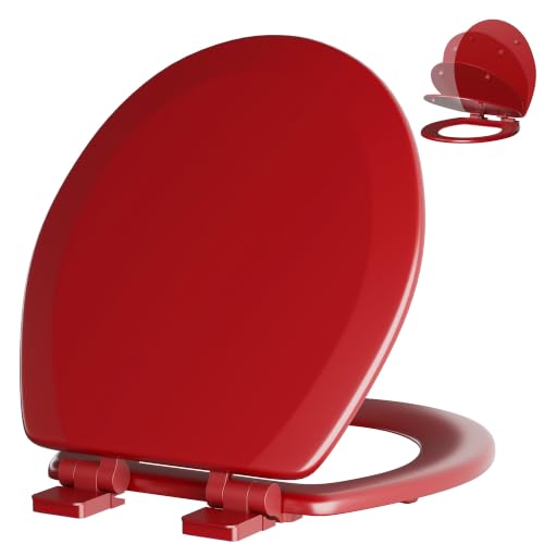 Image of Angol Shiold Slow Close Wood Toilet Seat（Red, Round 16.5''）