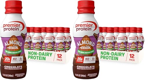Image of Premier Protein Non-Dairy Plant Based Almondmilk Shake, 20g Protein, 5g Sugar, 11.5 Fl oz, Chocolate (Pack of 24)