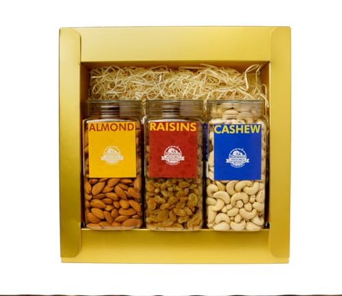 Image of Nature's Blend - Essential Dry Fruits|Maroon New|Pack of 3|500g Jar|Almond, Cashew, Raisins|Soft Top