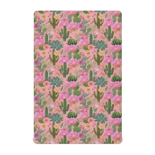 Image of Crib Sheet Breathable Soft Crib Mattress Sheet for Baby Toddler Boys Girls Fitted Crib Sheet Fit Standard Crib Mattress 39 x 27 Inch Cacti Succulents and Bright Pink Flowers