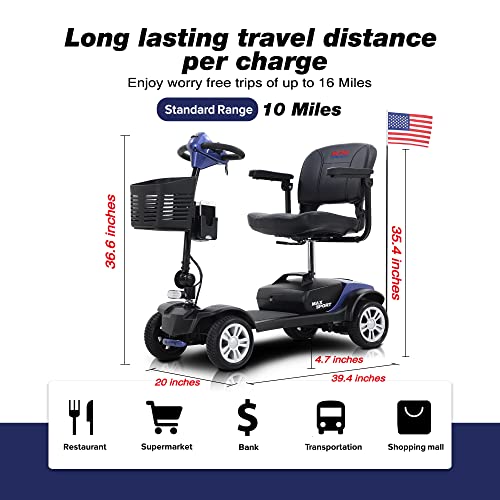 Folding Electric Mobility Scooter, 4.97 mph Max Speed, 10 Mile Range, 300 lbs Weight Capacity, 12V Lead-Acid Batteries, 300W Motor, Silver