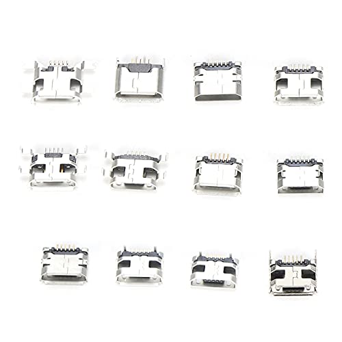 60Pcs Mini USB Sockets, 12 Kinds Jack Fem Socket Plug Connector, SMD Connector Set, Stainless Steel Port