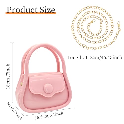 FuninCrea Mini Jelly Purse, PVC Mini Crossbody Bag for Women, Small Crossbody Purse with Handle and Chains Strap2