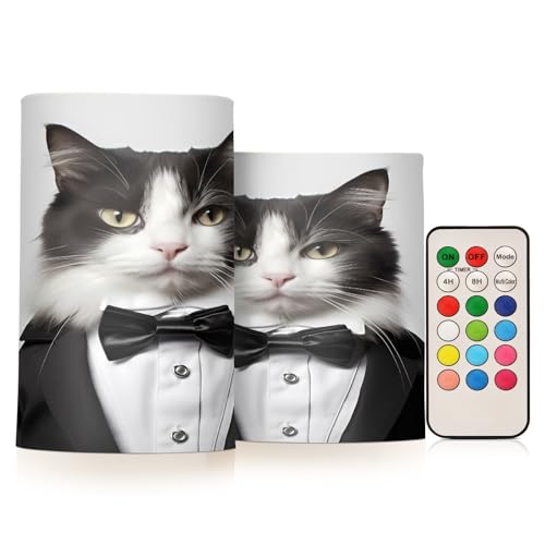 ALAZA Cat (39) Flickering Flameless Candles Battery Operated with Remote Timer,Tea Light Candles LED Pillar Votive Candles Set of 2 for Outdoor Indoor Decorations