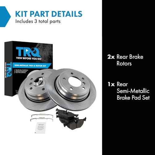 Image of TRQ Rear Brake Pad and Rotor Set Semi Metallic Rotors | For 1997-2000 BMW 528i 2001-2003 525i 2001-2003 530i 1997-2003 540i