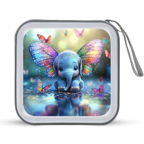 Elephant Butterflies CD Case Plastic DVD Case Holder Wallet Disc Storage Organizer for Car Travel
