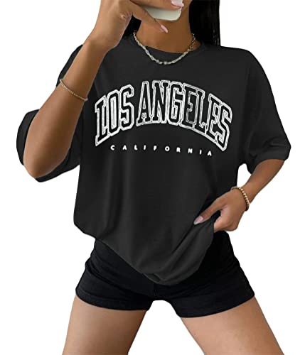 Lonya T-Shirt Damen Basic – Kurzarm, Rundhals, Schwarz, Bedruckt, Lässig, Aus Baumwolle