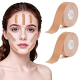 BUTBU 2 Volúmenes Kinesiotape Facial, 2.5cm X 5m Cinta Kinesiologica, Face Tape Lift, Cinta Antiarrugas, Cin-ta Adhesiva Facial para El Estiramiento La Piel, Suave En La Piel (Beige）