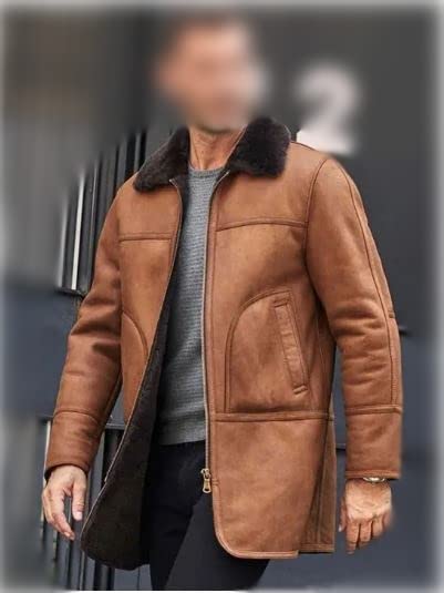 Image of New Mens Shearling Coat Long | Winter Outwear Natural Sheepskin Leather Jacket | Genuine Fur Overcoat Brown
