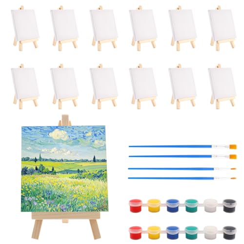 Zosenyer 12 mini caballetes de pintura, madera 15 x 18 cm, lienzo, 12...