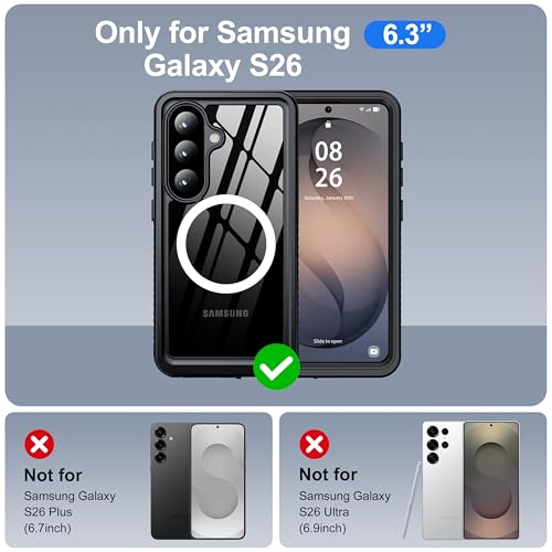 ANTSHARE for Samsung Galaxy S26 Case Waterproof, Built-in Lens & Screen Protector, [Compatible with MagSafe] Shockproof Dropproof Dustproof Full Body Phone Case for S26 6.3"-Black/Clear by ANTSHARE - Used condition - US$15.08