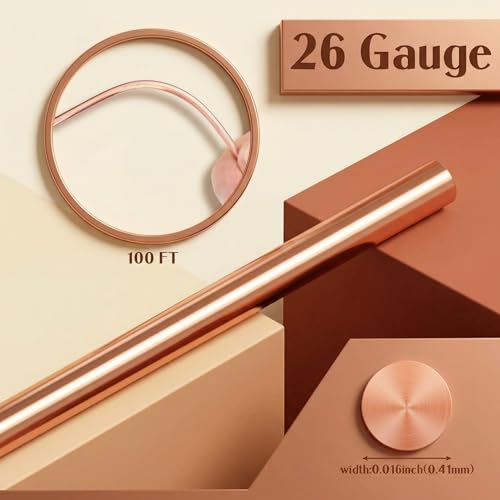 Image of Therwen 100ft 26 Gauge Copper Wire for Gardening, Electroculture, Bonsai, Jewelry Making Beading DIY Craft Pure Bare Copper Wire Spool