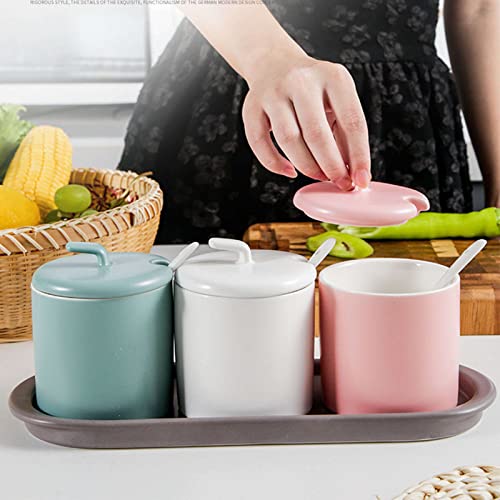 Haushaltszuckerdose mit Löffel, einfarbiger Zuckerbehälter, feuchtigkeits- und staubdichte Gewürzdosen aus Porzellan, Zuckertopf mit praktischem Deckel-Rosa-250-ml-Töpfe (Color : White1, Size : 250m 9 Haushaltszuckerdose mit Löffel, einfarbiger Zuckerbehälter, feuchtigkeits- und staubdichte Gewürzdosen aus Porzellan, Zuckertopf mit praktischem Deckel-Rosa-250-ml-Töpfe (Color : White1, Size : 250m