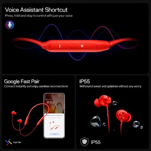 Image of Susnwere Blutooth Neckband Compatible OnePlus, Z3 Wireless /Realme /Oppo /Samsung W in-Ear Neckband with 12.4mm Drivers, 3D Spatial Audio,10 mins Charge for 27 hrs Playback, (Blood Red)