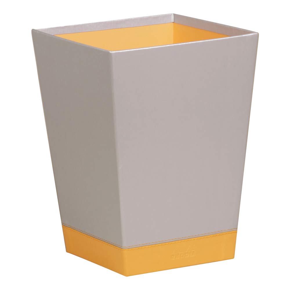 RHODIA 318821C - Silver Waste Paper Bin - 24x24x32 cm - Orange Saddle Stitching - Faux Leather Exterior - Rhodiarama Home Office Collection - Office Organization & Designer Storage