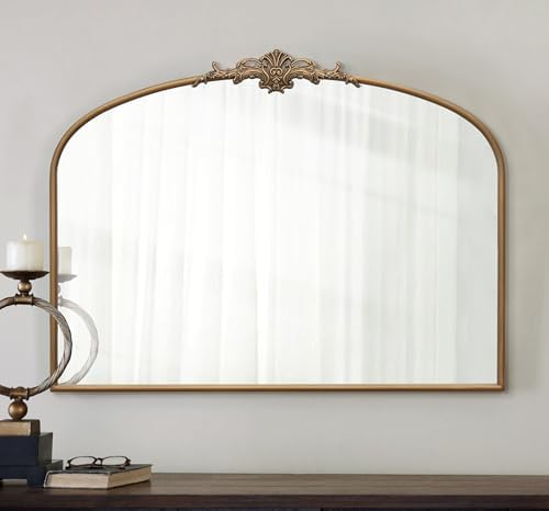 Besdomus Vintage Arched Gold Mirror: 40"x29" French Large Matt Go...