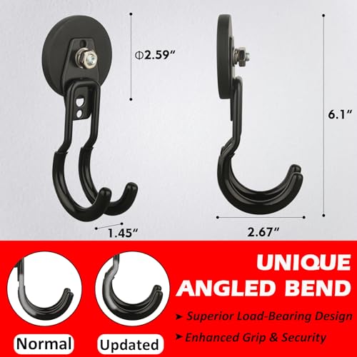 Image of MUTUACTOR Upgraded Magnetic Hooks Heavy Duty,20lbs 2PCS Magnetic Mounting Garage Utility Magnet Hook for Hanging,Anti-Slip Durable Metal J-Hooks Magnetic Hook for Garden Hose Electric Cables Shovels