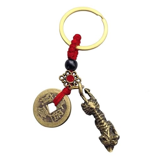 Zatibvy Twelve Chinese Zodiac Keychain, Brass Five Emperor Copper Coins Pendant, 3D Feng Shui Amulet Accessories (Tiger)