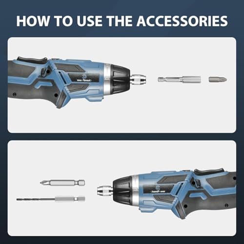 C P CHANTPOWER Cordless Electric Screwdriver Set, 6+1 Torque Gears,1/4'' Hex Self-Lock Chuck, 4V Small Rechargeable Screwdriver with 11 pcs Accessories, Flashlight, Charger Blue