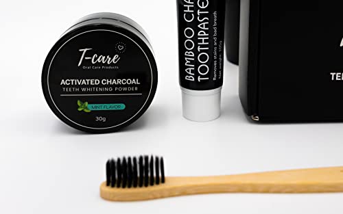 Image of Brilish Charcoal Teeth Whitening Tooth-Care Kit - Natural Activated Charcoal Powder, Charcoal Toothpaste, Bamboo Toothbrush, Organic Pulling Oil - Fluoride-Free, Removes Stains, Freshens Breath