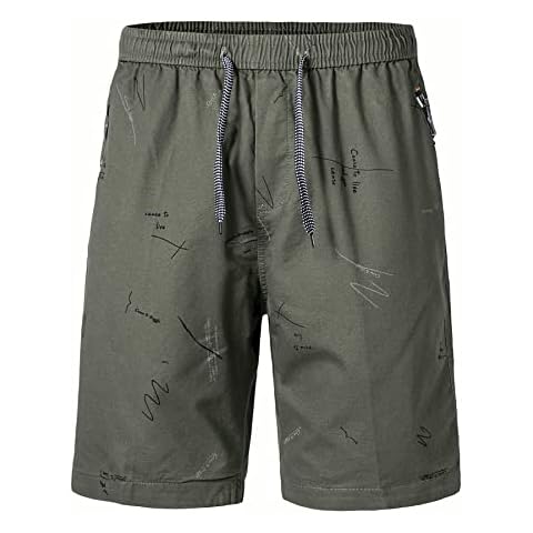 Herothorn Men's Shorts, Cotton Summer Beach Shorts with Drawstring Elastic Waist and Zipper Pockets, Green, Large Cover