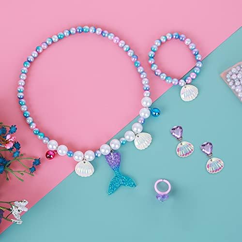 ASTER Mermaid Necklace Birthday Gift Kids Jewelry for Girls, Mermaid Princess Dress Up Set for Mermaid Party Decorations Halloween Costume Accessories