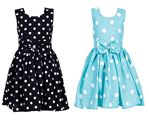 Image of Casual Frock for Baby Girls,Blue Printed and Olive Printed,Pack of 2