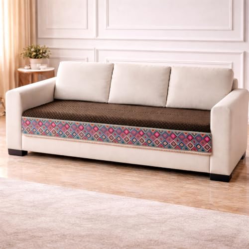 Image of KINGLY Sofa Cover for 3 Seater | Quilted Velvet Seat Cover | Anti-Slip Sofa Mat with Back Elastic | Thick Fabric Sofa Protector | Washable Couch Cover | Chocolate Brown