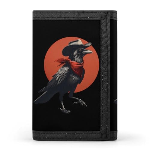 Funny Black Crow Trifold Wallet Slim Credit Card Holder Polyester Front Pocket Wallet Fashion Purse Gifts