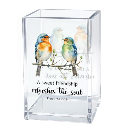 Image of A Sweet Friendship Makeup Organizer Pen Holder for Desk Accessories | Religious Gifts Pen Organizer for Sister Bestie Friend, Proverbs 27:9 Friendship Gifts Desk Accessories for Christian BFF