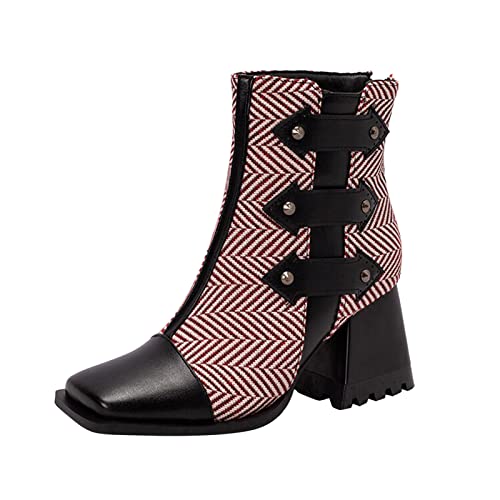 Bottines talons hauts bout carré confortables avec fermeture éclair arrière