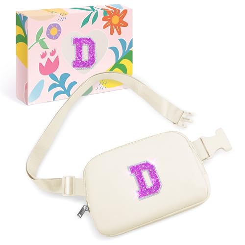 Image of COSHAYSOO Initial Letter Fanny Pack for Girls Personalized Christmas Birthday Gifts for 6 7 8 9 10 11 12 Year Old Teen Girl, Girly Fashion Crossbody Purse Belt Bag Preteen Tween Trendy Stuff Ivory D
