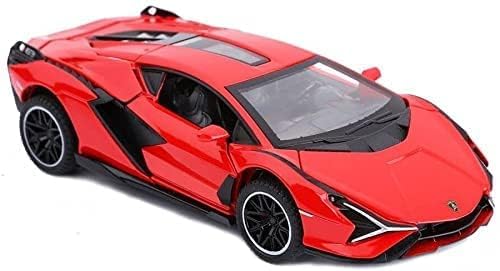 Image of 1 /24 Big Lamborghini SIAN Toy Car Metal Pull Back Diecast Car with Openable Door and Sound Light, Gifts Toys for Kids (Red)