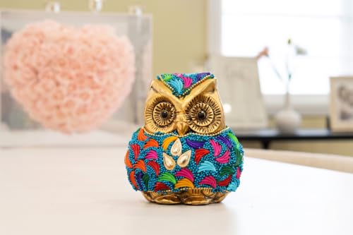Image of Vintage Metal Owl Showpiece and Paper Weight Metal Handicraft Idol for Home Decor (Gold Stone)