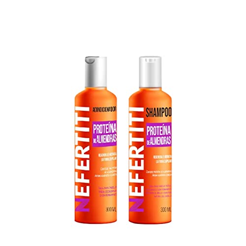 Proteínas, Shampoo y Acondicionador Sin Parabenos con Proteína de Almendras para Cabello Teñido Nefertiti, Regenera, Recupera e Hidrata Cabello con Decoloración Teñido...