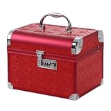 MAGICLULU Caja Joyero Organizador Elegante de Pu Cuero Rojo Cerradura de Código y Diseño Conciso para Proteger Joyas y Pendientes en Bodas