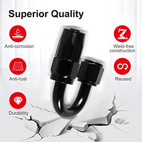 Image of 1PCS 6AN 180 Degree Swivel Hose End Fitting for Braided CPE Fuel Line Anodized Aluminum Alloy Black